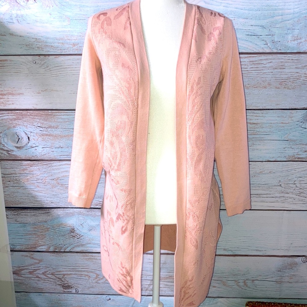 Chico’s size O. Equivalent to a small. Pink shrug